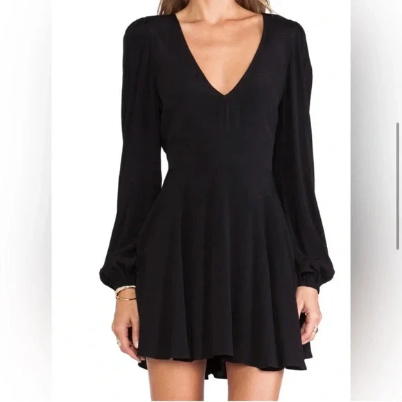 Revolve Lovers + Friends Shimmy Black Long Sleeve Skater Mini Dress Size S